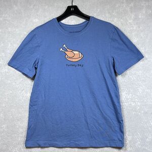 Life Is Good  T-Shirt Mens Size Small Dusty Blue Turkey Day Short Sleeve Crew